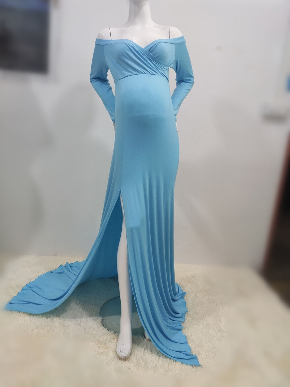 Sexy Maternity Dresses - For Photo Shoot Maxi Gown Split Side Women Pregnant Photography Props (1U5)(Z6)(Z8)(1Z1)(2Z1)(3Z1)(4Z1)(7Z1)
