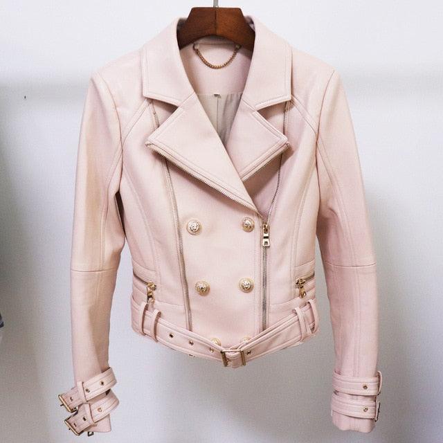 HIGH QUALITY Newest Designer Women Jacket - Buttons Faux Leather Jacket (D23)(TB8B)