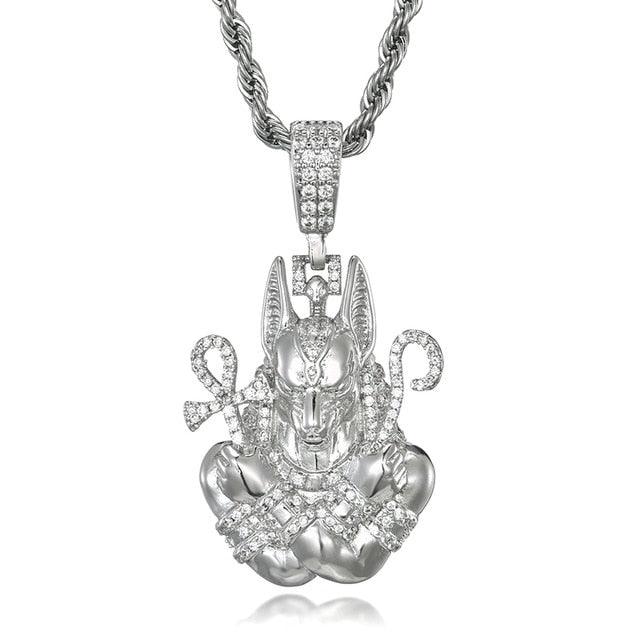 Full AAA Iced Out Bling Cubic Zircon Copper Egypt Ankh Cross Anubis Pendants & Necklaces (1U83)