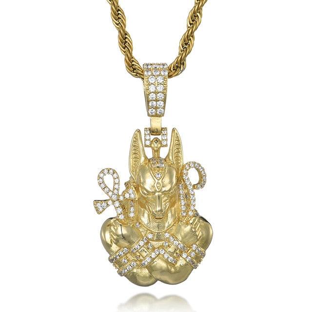 Full AAA Iced Out Bling Cubic Zircon Copper Egypt Ankh Cross Anubis Pendants & Necklaces (1U83)