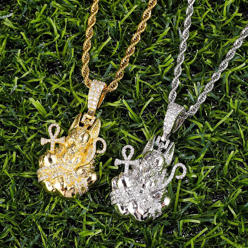 Full AAA Iced Out Bling Cubic Zircon Copper Egypt Ankh Cross Anubis Pendants & Necklaces (1U83)