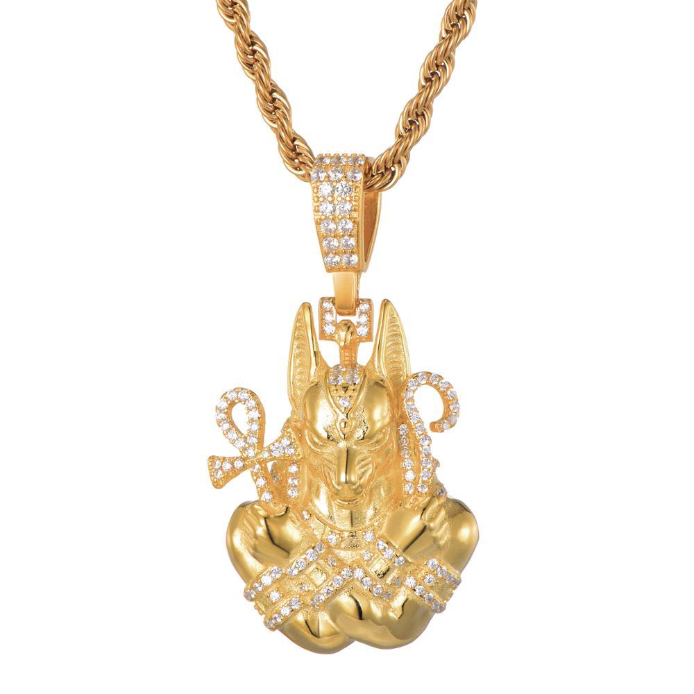 Full AAA Iced Out Bling Cubic Zircon Copper Egypt Ankh Cross Anubis Pendants & Necklaces (1U83)