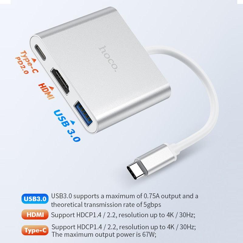 USB C HUB 3-in-1 Type C HUB USB 3.0 HUB HDMI Adapter USB Splitter for MacBook/Pro/Air and Type C Windows Laptops Devices (RS7)(F50)