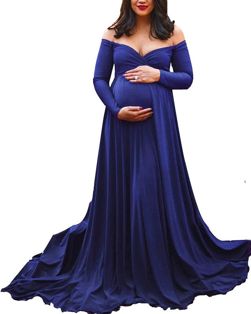 Long Tail Maternity Dresses Photography Props V-Neck Maxi Gown Cotton Dress Pregnant Women Pregnancy Autumn Photo Shoot Clothes (Z6)(1Z1)(2Z1)(3Z1)(7Z1) - Deals DejaVu