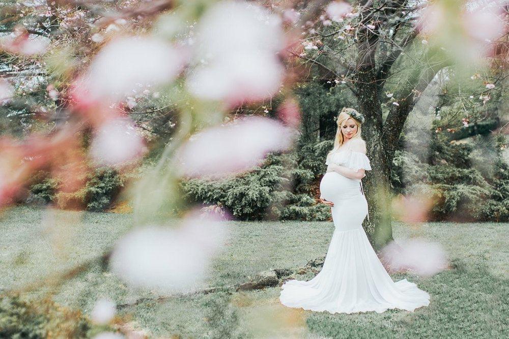 Ruffles Maxi Maternity Gown For Photo Shoots - Cute Sexy Maternity Dresses Photography - Plus Size (1U5)(Z6)(Z8)(1Z1)(2Z1)(3Z1)(4Z1)(7Z1)