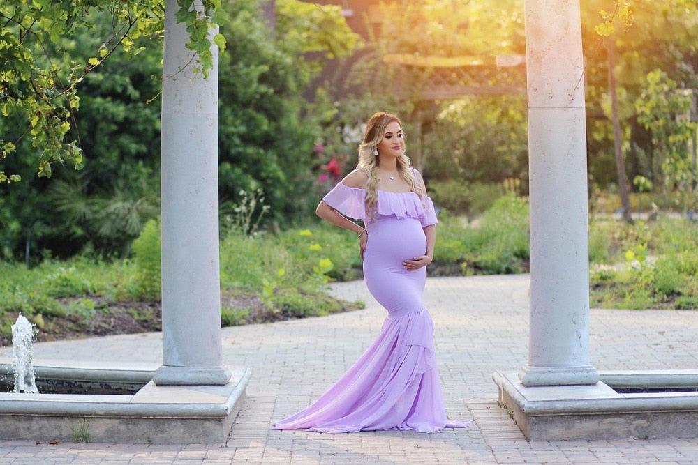 Ruffles Maxi Maternity Gown For Photo Shoots - Cute Sexy Maternity Dresses Photography - Plus Size (1U5)(Z6)(Z8)(1Z1)(2Z1)(3Z1)(4Z1)(7Z1)