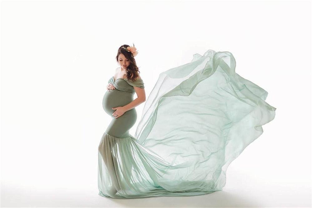 Long Maternity Photography Props Pregnancy Dress For Photo Shooting Off Shoulder - Maxi Maternity Gown (1U5)(Z6)(Z8)(1Z1)(2Z1)(3Z1)(4Z1)(7Z1)
