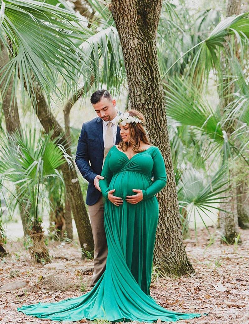 Long Tail Maternity Dresses Photography Props V-Neck Maxi Gown Cotton Dress Pregnant Women Pregnancy Autumn Photo Shoot Clothes (Z6)(1Z1)(2Z1)(3Z1)(7Z1) - Deals DejaVu