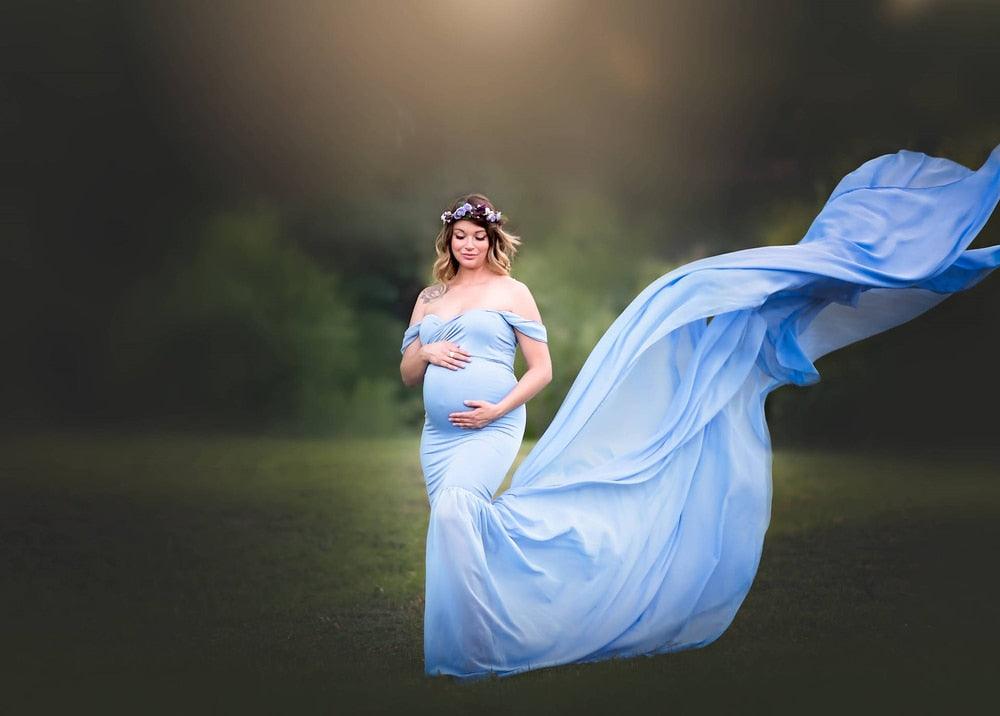 Long Maternity Photography Props Pregnancy Dress For Photo Shooting Off Shoulder - Maxi Maternity Gown (1U5)(Z6)(Z8)(1Z1)(2Z1)(3Z1)(4Z1)(7Z1)