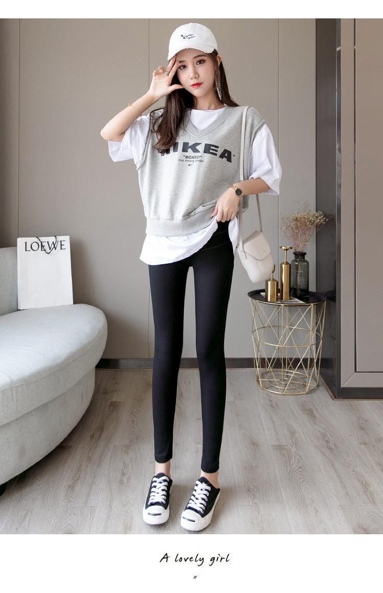 New Autumn Winter Skinny Maternity Legging - Across V Low Waist Belly Legging for Pregnant Women Cotton Pregnancy Pencil Pants (2Z7)(7Z2)(1U4)