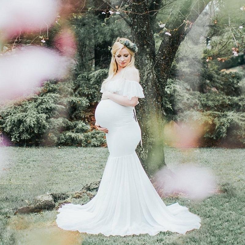 Ruffles Maxi Maternity Gown For Photo Shoots - Cute Sexy Maternity Dresses Photography - Plus Size (1U5)(Z6)(Z8)(1Z1)(2Z1)(3Z1)(4Z1)(7Z1)