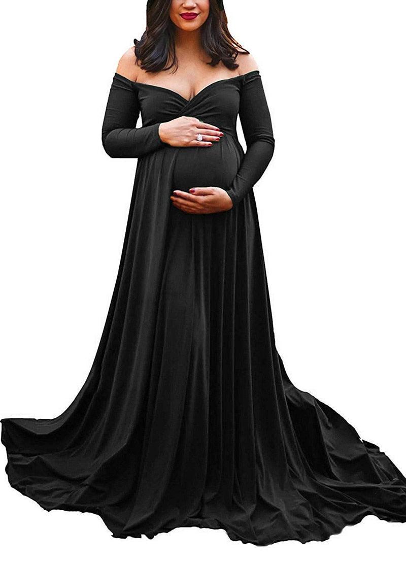 Long Tail Maternity Dresses Photography Props V-Neck Maxi Gown Cotton Dress Pregnant Women Pregnancy Autumn Photo Shoot Clothes (Z6)(1Z1)(2Z1)(3Z1)(7Z1) - Deals DejaVu
