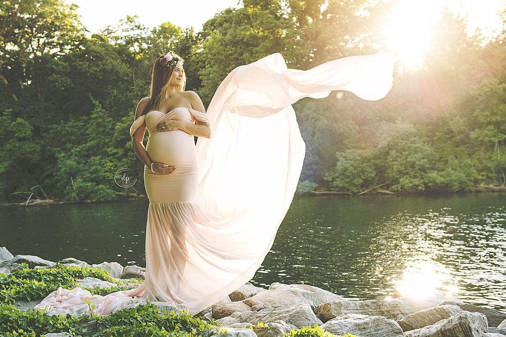 Long Maternity Photography Props Pregnancy Dress For Photo Shooting Off Shoulder - Maxi Maternity Gown (1U5)(Z6)(Z8)(1Z1)(2Z1)(3Z1)(4Z1)(7Z1)