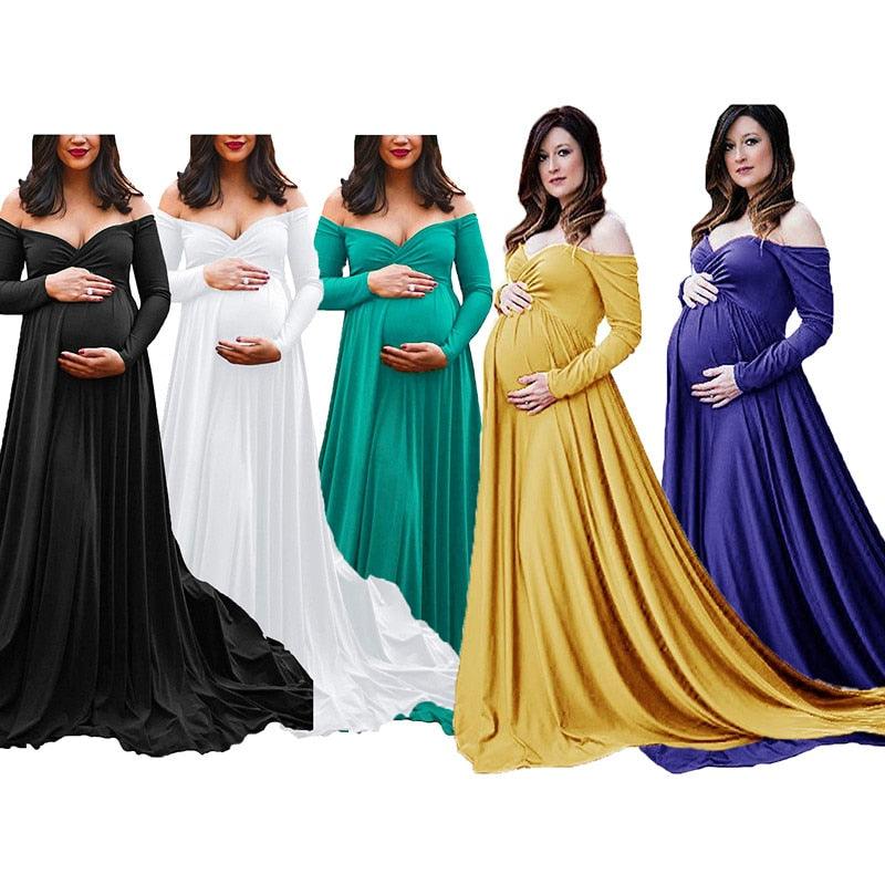 Long Tail Maternity Dresses Photography Props V-Neck Maxi Gown Cotton Dress Pregnant Women Pregnancy Autumn Photo Shoot Clothes (Z6)(1Z1)(2Z1)(3Z1)(7Z1) - Deals DejaVu