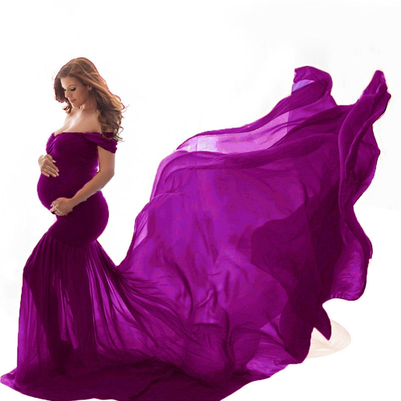 Long Maternity Photography Props Pregnancy Dress For Photo Shooting Off Shoulder - Maxi Maternity Gown (1U5)(Z6)(Z8)(1Z1)(2Z1)(3Z1)(4Z1)(7Z1)