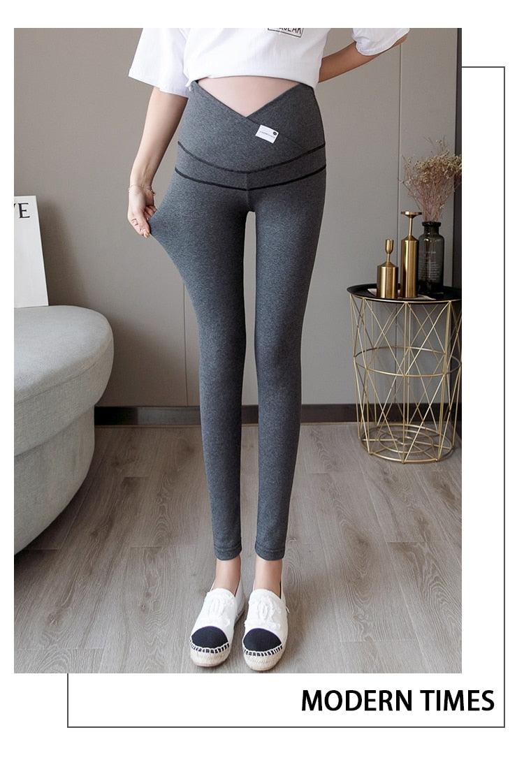 New Autumn Winter Skinny Maternity Legging - Across V Low Waist Belly Legging for Pregnant Women Cotton Pregnancy Pencil Pants (2Z7)(7Z2)(1U4)