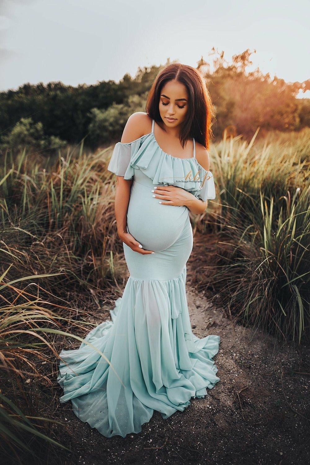 Ruffles Maxi Maternity Gown For Photo Shoots - Cute Sexy Maternity Dresses Photography - Plus Size (1U5)(Z6)(Z8)(1Z1)(2Z1)(3Z1)(4Z1)(7Z1)