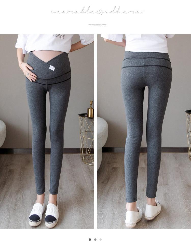 New Autumn Winter Skinny Maternity Legging - Across V Low Waist Belly Legging for Pregnant Women Cotton Pregnancy Pencil Pants (2Z7)(7Z2)(1U4)