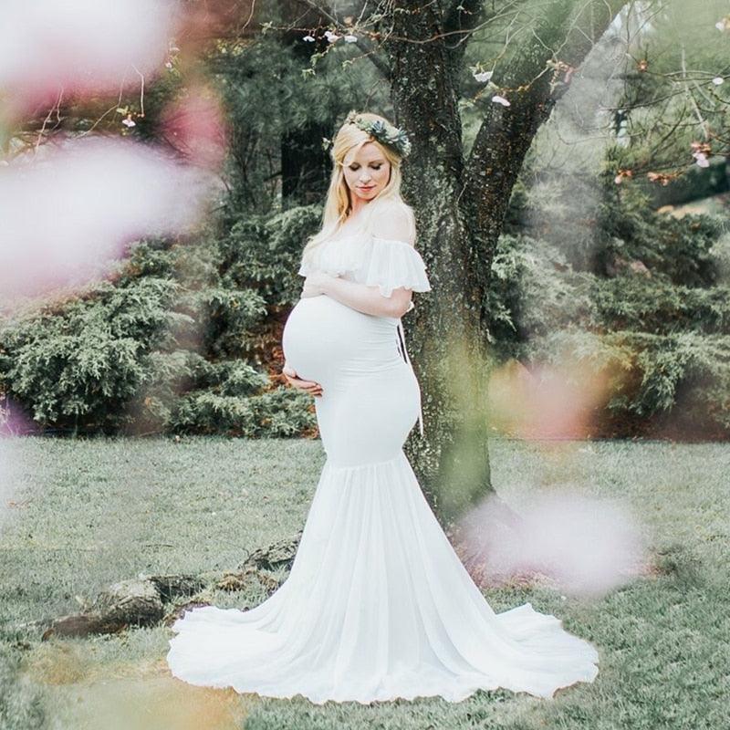 Ruffles Maxi Maternity Gown For Photo Shoots - Cute Sexy Maternity Dresses Photography - Plus Size (1U5)(Z6)(Z8)(1Z1)(2Z1)(3Z1)(4Z1)(7Z1)