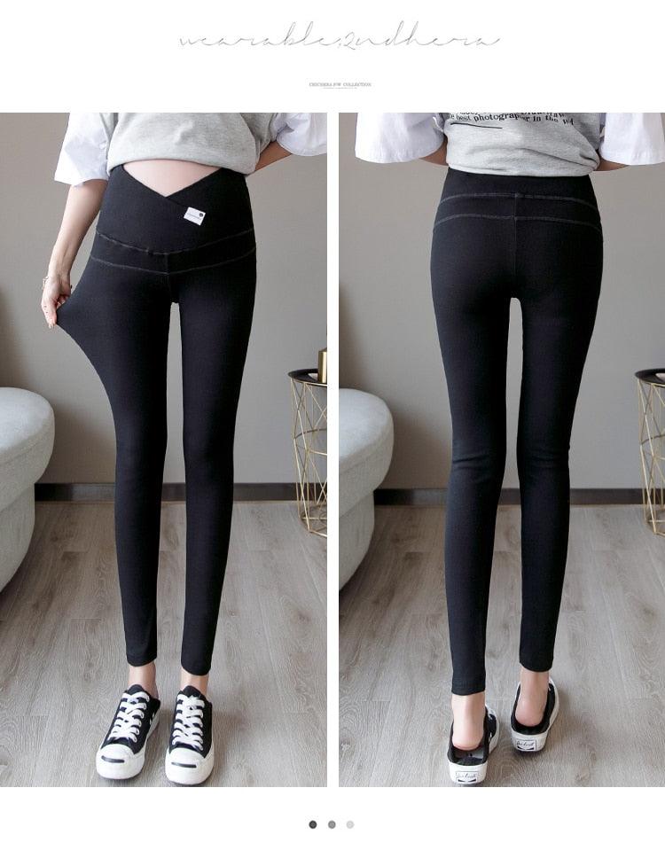 New Autumn Winter Skinny Maternity Legging - Across V Low Waist Belly Legging for Pregnant Women Cotton Pregnancy Pencil Pants (2Z7)(7Z2)(1U4)