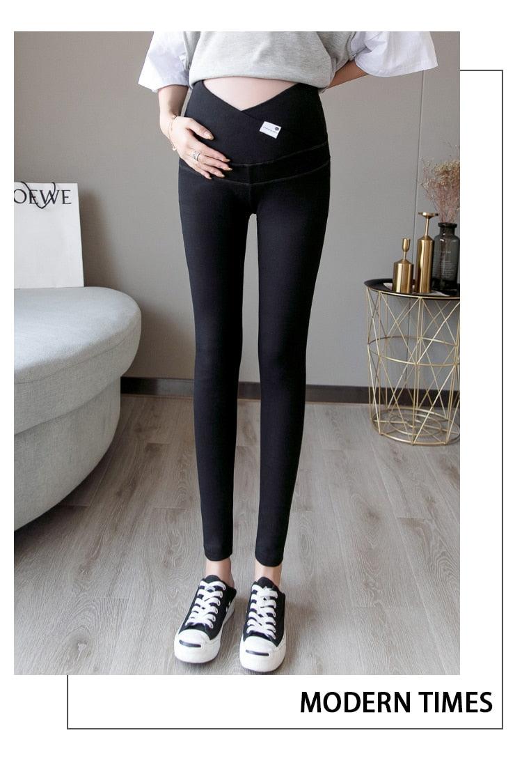 New Autumn Winter Skinny Maternity Legging - Across V Low Waist Belly Legging for Pregnant Women Cotton Pregnancy Pencil Pants (2Z7)(7Z2)(1U4)