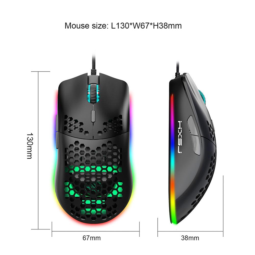 J900 RGB Backlight USB Wired Mouse Honeycomb Hollow Game Mouse 6400DPI For Desktop Computer Laptop PC (CA1)