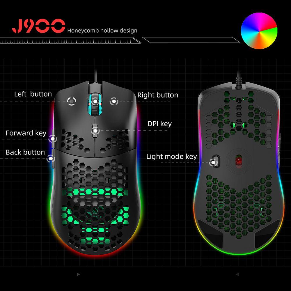 J900 RGB Backlight USB Wired Mouse Honeycomb Hollow Game Mouse 6400DPI For Desktop Computer Laptop PC (CA1)