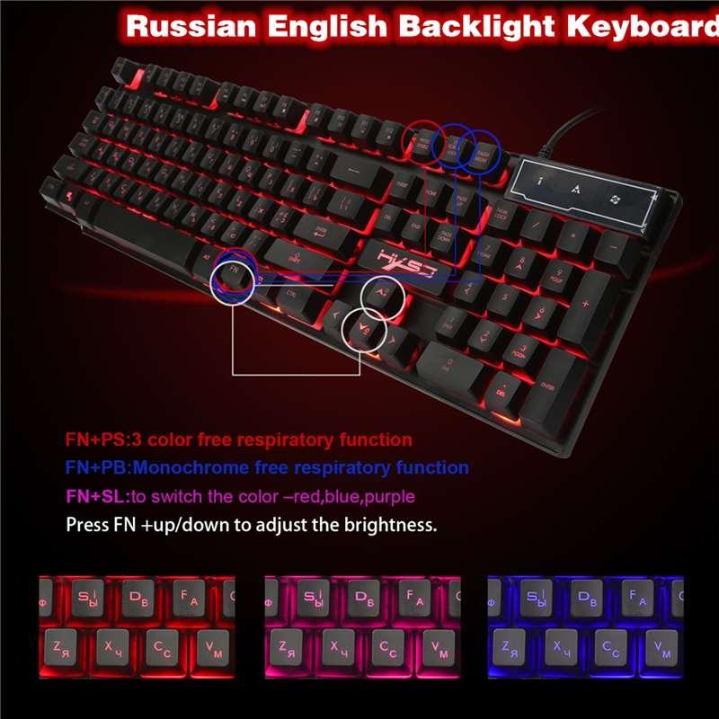 R8 Mechanical Gaming Keyboard 104 Keys Russian English Backlight Waterproof Anti-Skid Gamer Keyboard (CA1)(F52)