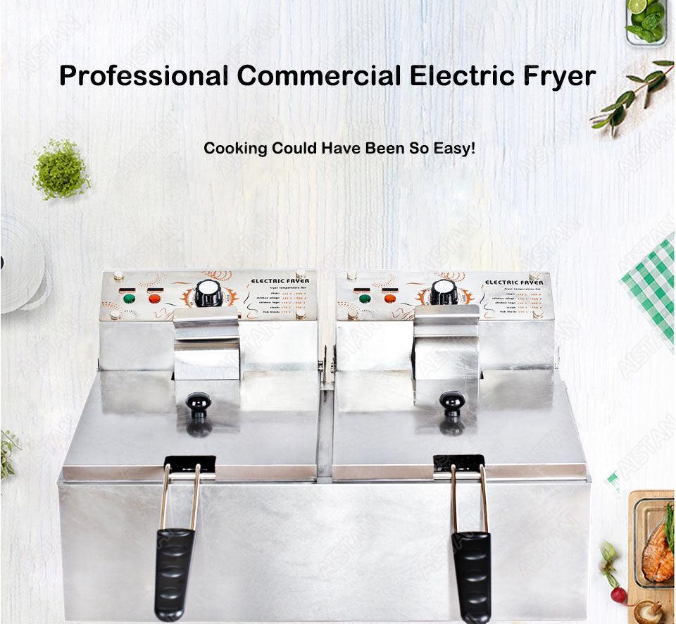 HY81/HY82 Commercial Deep Fryer - Machine Electric Dual Deep Fryer - Oven Stainless Steel Oil Fryer with Thermostat Baskets (H3)(F59)
