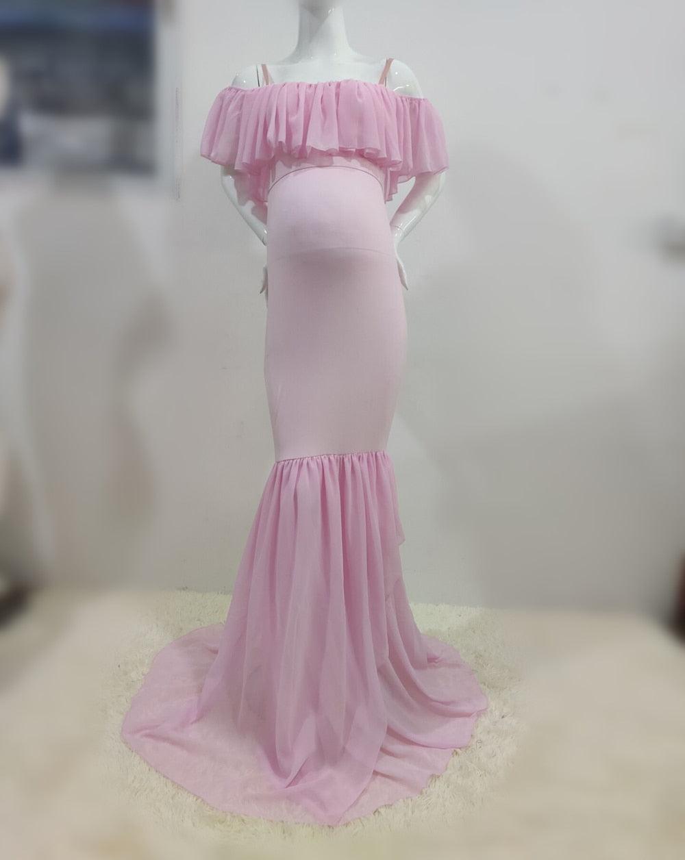 Ruffles Maxi Maternity Gown For Photo Shoots - Cute Sexy Maternity Dresses Photography - Plus Size (1U5)(Z6)(Z8)(1Z1)(2Z1)(3Z1)(4Z1)(7Z1)