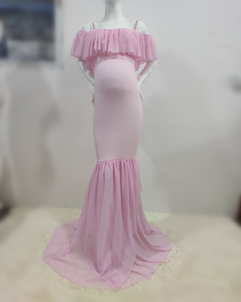 Ruffles Maxi Maternity Gown For Photo Shoots - Cute Sexy Maternity Dresses Photography - Plus Size (1U5)(Z6)(Z8)(1Z1)(2Z1)(3Z1)(4Z1)(7Z1)