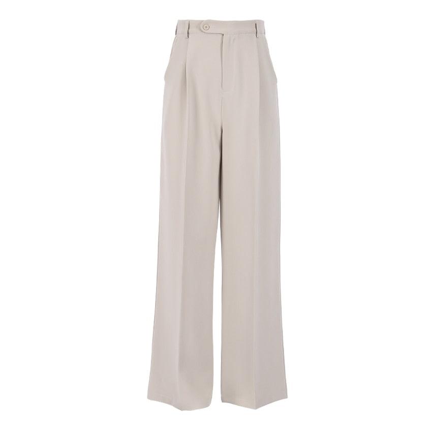 Great Office Lady Pleated Loose Zipper Wide Leg Pants - Women Solid Button Floor-Length Pants Female High Waist Trousers Autumn (D25)(BP)(1U25) - Deals DejaVu