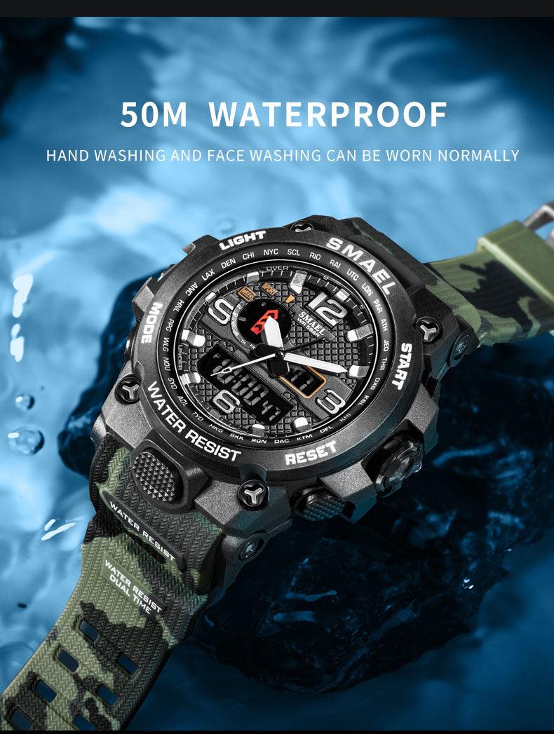 Great Watches For Men - 50M Waterproof Clock Alarm - reloj 1545D Dual Display Wristwatch Quartz Military Watch Sport (MA9)(RW)(1U84)