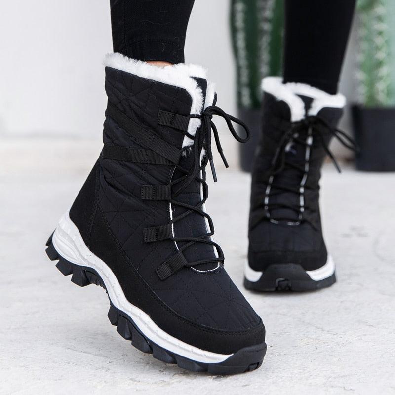 Winter Women Boots Platform Warm Mid-Calf Snow Boots - Ladies Lace-up Comfortable Quality Waterproof (BB2)(CD)(WO4)(BB5)(F38)(3U38) - Deals DejaVu