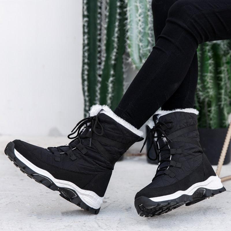 Winter Women Boots Platform Warm Mid-Calf Snow Boots - Ladies Lace-up Comfortable Quality Waterproof (BB2)(CD)(WO4)(BB5)(F38)(3U38) - Deals DejaVu