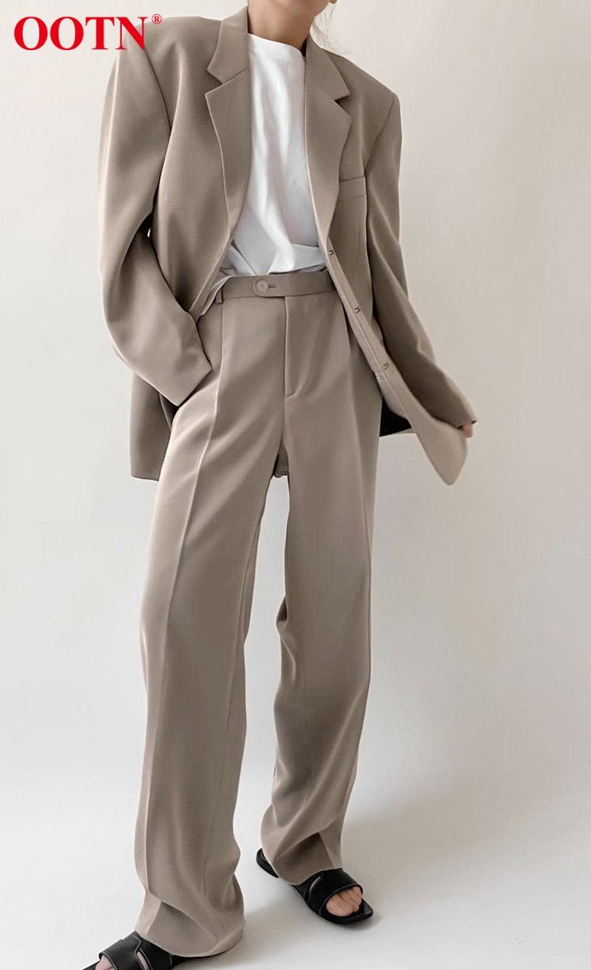 Great Office Lady Pleated Loose Zipper Wide Leg Pants - Women Solid Button Floor-Length Pants Female High Waist Trousers Autumn (D25)(BP)(1U25) - Deals DejaVu