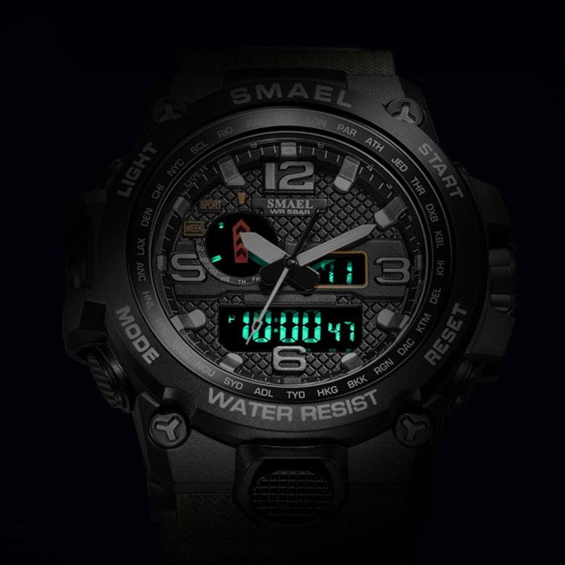 Great Watches For Men - 50M Waterproof Clock Alarm - reloj 1545D Dual Display Wristwatch Quartz Military Watch Sport (MA9)(RW)(1U84)