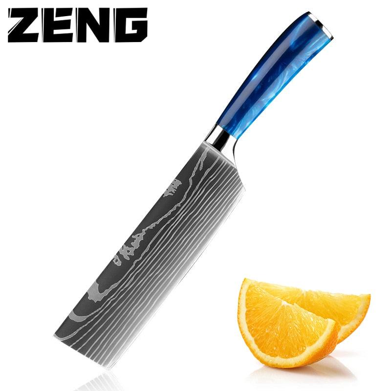 New Japanese Kitchen Knives Laser Damascus Pattern Chef Knife Sharp Santoku Cleaver Slicing Utility Knives Tool (AK5)(1U61)