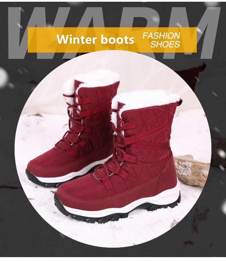 Winter Women Boots Platform Warm Mid-Calf Snow Boots - Ladies Lace-up Comfortable Quality Waterproof (BB2)(CD)(WO4)(BB5)(F38)(3U38) - Deals DejaVu