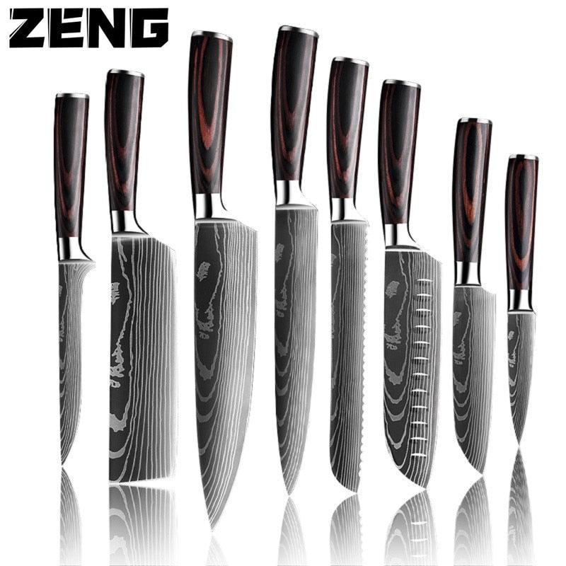 Trending Japanese Upgraded Stainless Steel Chef Knife Set - Laser Damascus Pattern Stainless Steel Sharp Cleaver Slicing Utility Knive (AK5)(1U61)