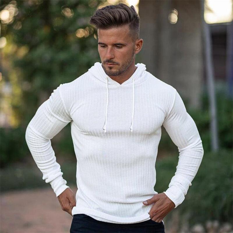 New Fashion Men's Hooded T-shirt - Slim Fit Sweaters Knittwear Mens Long Sleeve Pullovers (TM5)(CC1)(1U100)(TM7)(1U101)(1U100)