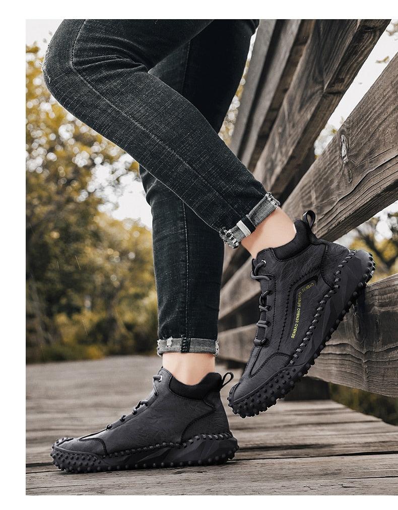 New Winter Men Boots - Thick Plush Warm Men Snow Boots - Leather Ankle Boots Handmade Motorcycle Boots Outdoor Shoes (MSB4)(MSB5)(MSB4A) - Deals DejaVu