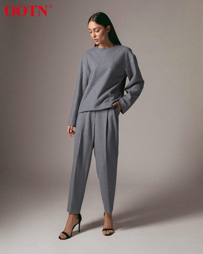 Amazing Office Work Trousers Ladies High Waist Gray Pants - Women Autumn Winter Woolen Pocket Casual Pencil Pants Female Fashion (BP)(1U25) - Deals DejaVu