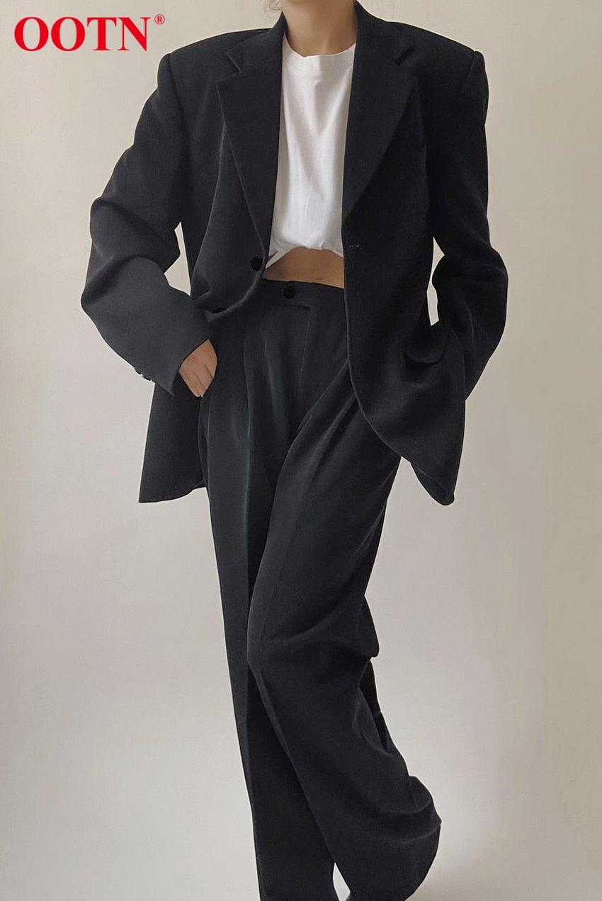 Great Office Lady Pleated Loose Zipper Wide Leg Pants - Women Solid Button Floor-Length Pants Female High Waist Trousers Autumn (D25)(BP)(1U25) - Deals DejaVu
