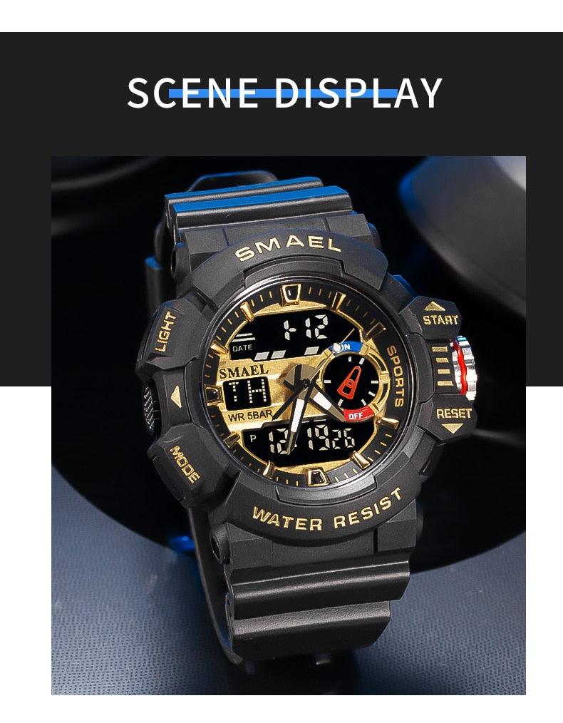 Military Watch For Men 50M Waterproof Clocks Luminous - Hands Digital Wristwatches Black Gold (MA9)(RW)(1U84)