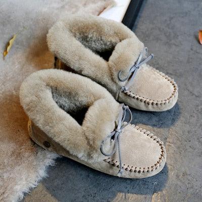 Amazing 100% Genuine Leather waterproof women flat shoes - comfortable winter warm natural fur snow shoes fashion non-slip (FS)(CD)(1U40)(1U38)(1U107)