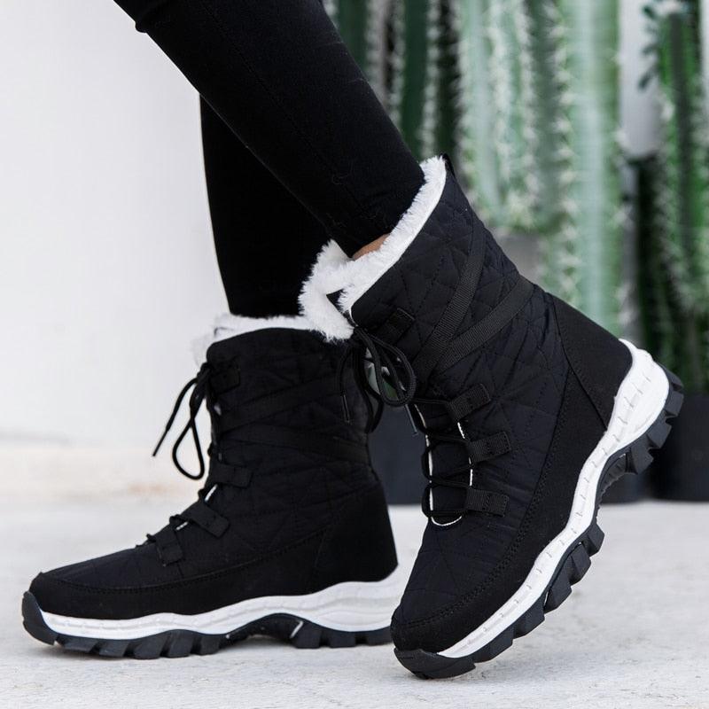 Winter Women Boots Platform Warm Mid-Calf Snow Boots - Ladies Lace-up Comfortable Quality Waterproof (BB2)(CD)(WO4)(BB5)(F38)(3U38) - Deals DejaVu
