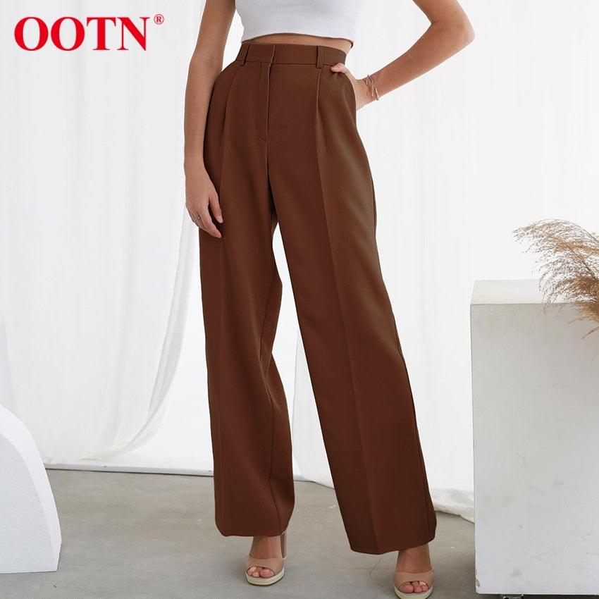 Office lady Baggy Trouser High Waist Elegant All-Match Wide Leg Pants - Women Plus Length Spring Pocket Zipper Street Pants (BP)(1U25) - Deals DejaVu