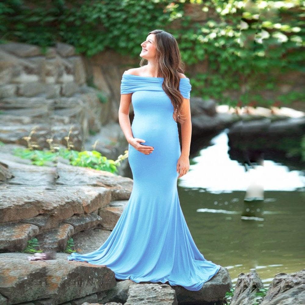 Beautiful Cotton Slim Trailing Shoulderless Maternity Dress - Pregnancy Women Maxi Gown Pregnant Photo Shoot Photography Props Clothes (Z6)(1Z1)(2Z1)(3Z1)(7Z1) - Deals DejaVu