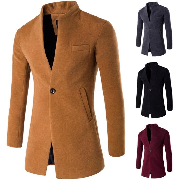 Dealsdejavu Autumn Khaki Velvet Long Coat Men Solid -Slim Windproof Warm Plus Size Office Business Overcoat (D100)(TM4)(CC1) - Deals DejaVu